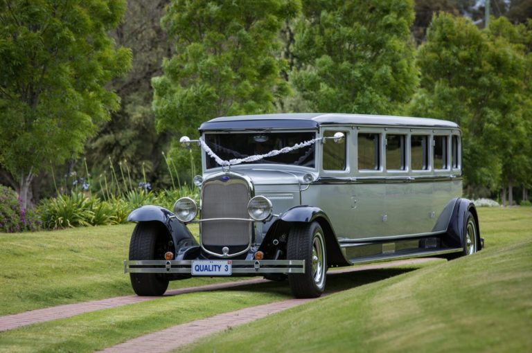 1930 Vintage Ford 12 Seater Limousine. Perth Quality Limousines. Stand